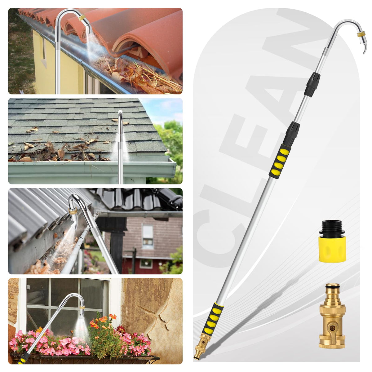 Orvella telescoping gutter cleaner wand for safe from-ground cleaning