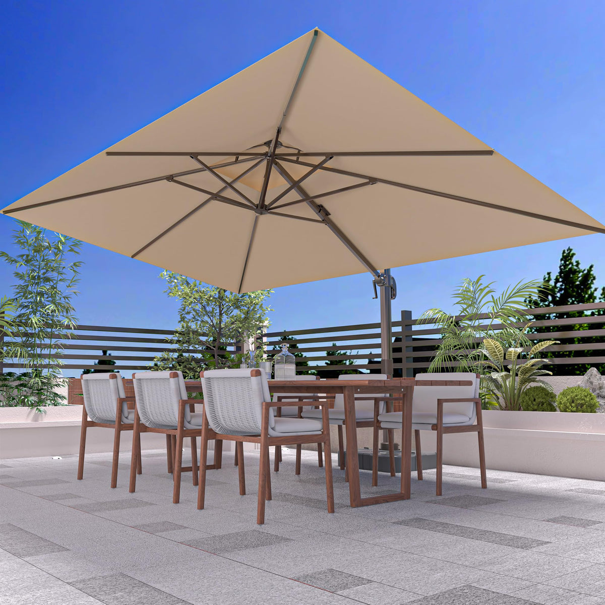 ORYNTREX 10x13 rectangle umbrella open provides broad shade for patios.