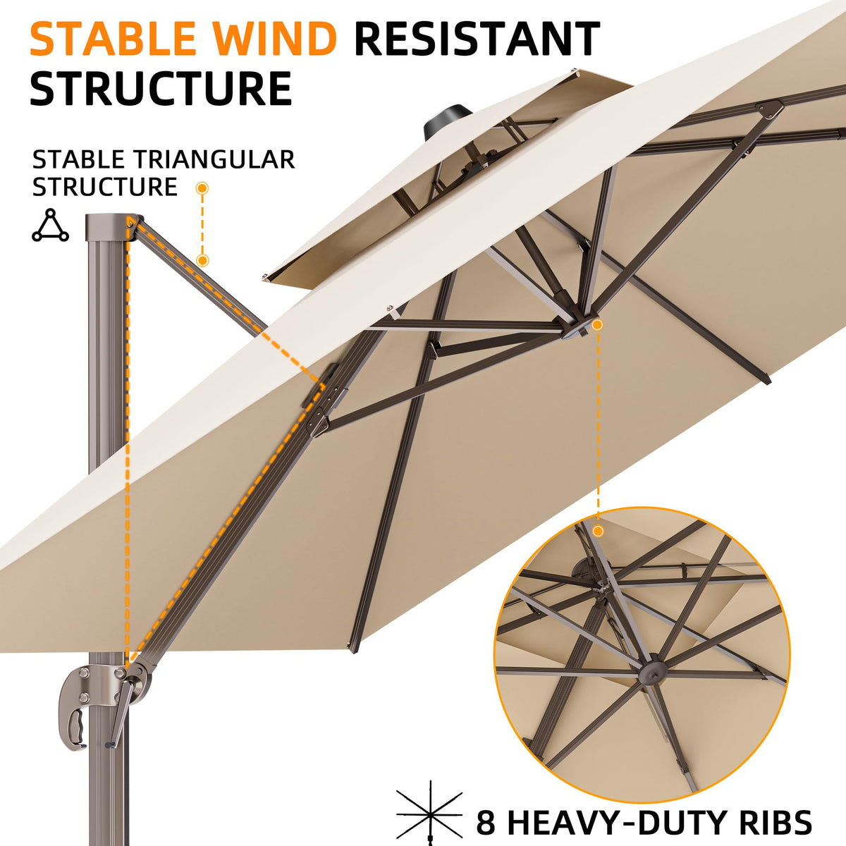 ORYNTREX heavy-duty rectangle umbrella structure offers durable outdoor support.
