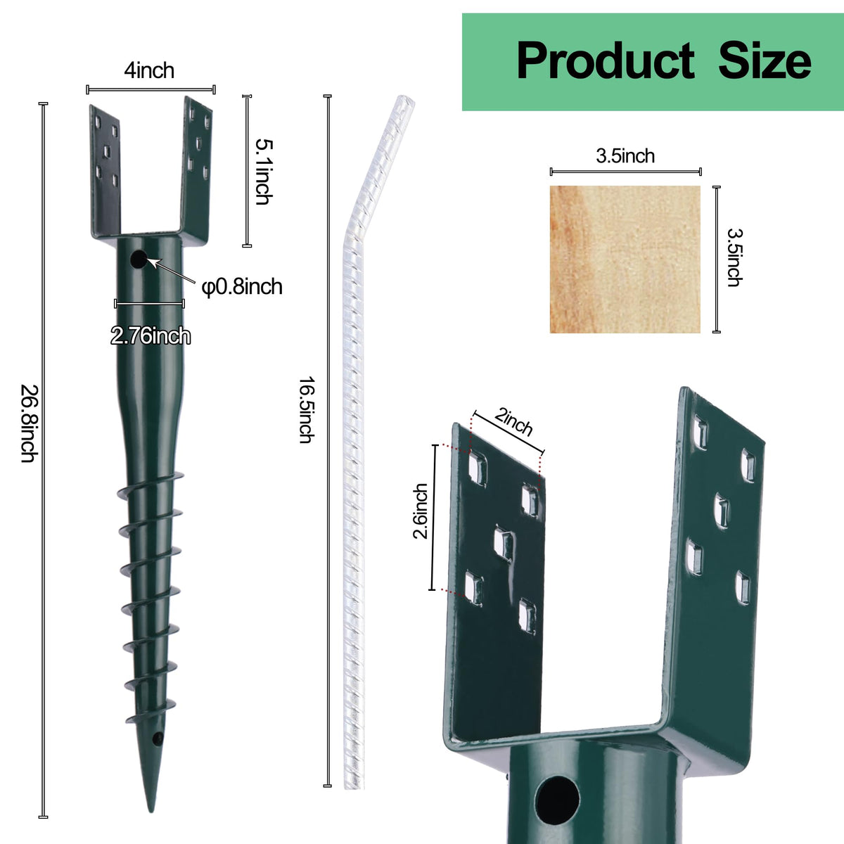Oscorna 4-pack post anchors with rebar and lag bolts for quick fencing setups.