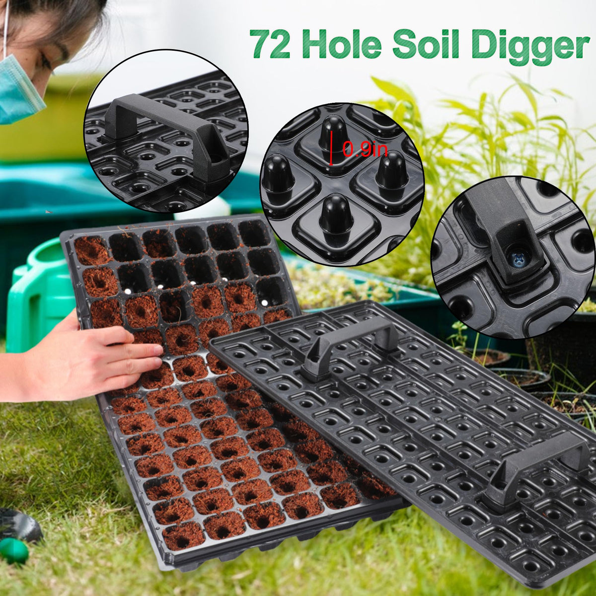 Oscorna 72-hole dibber accelerates accurate hole spacing in seed trays.
