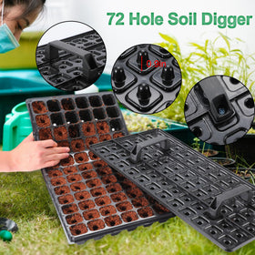 Oscorna 72-hole dibber accelerates accurate hole spacing in seed trays.