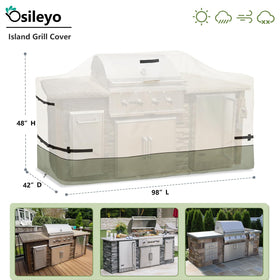 Osileyo 98inch island grill cover back view with secure fit against wind and rain