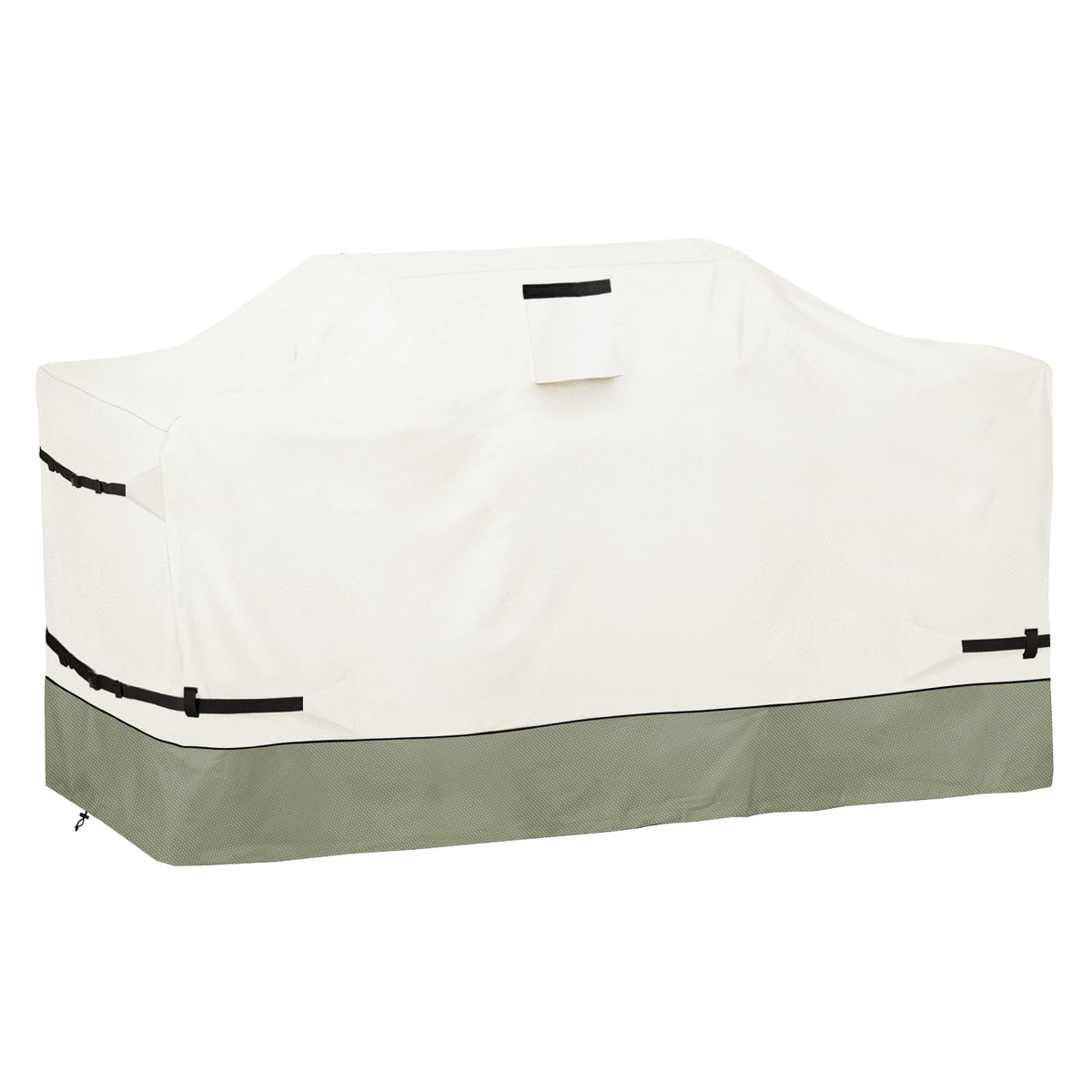 Osileyo 98inch island grill cover front view on beige-grayish green fabric for all-weather protection