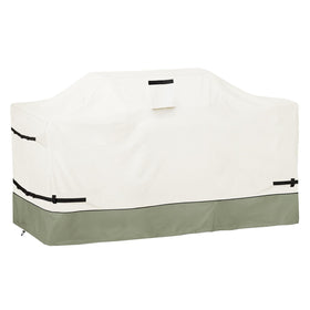 Osileyo 98inch island grill cover front view on beige-grayish green fabric for all-weather protection