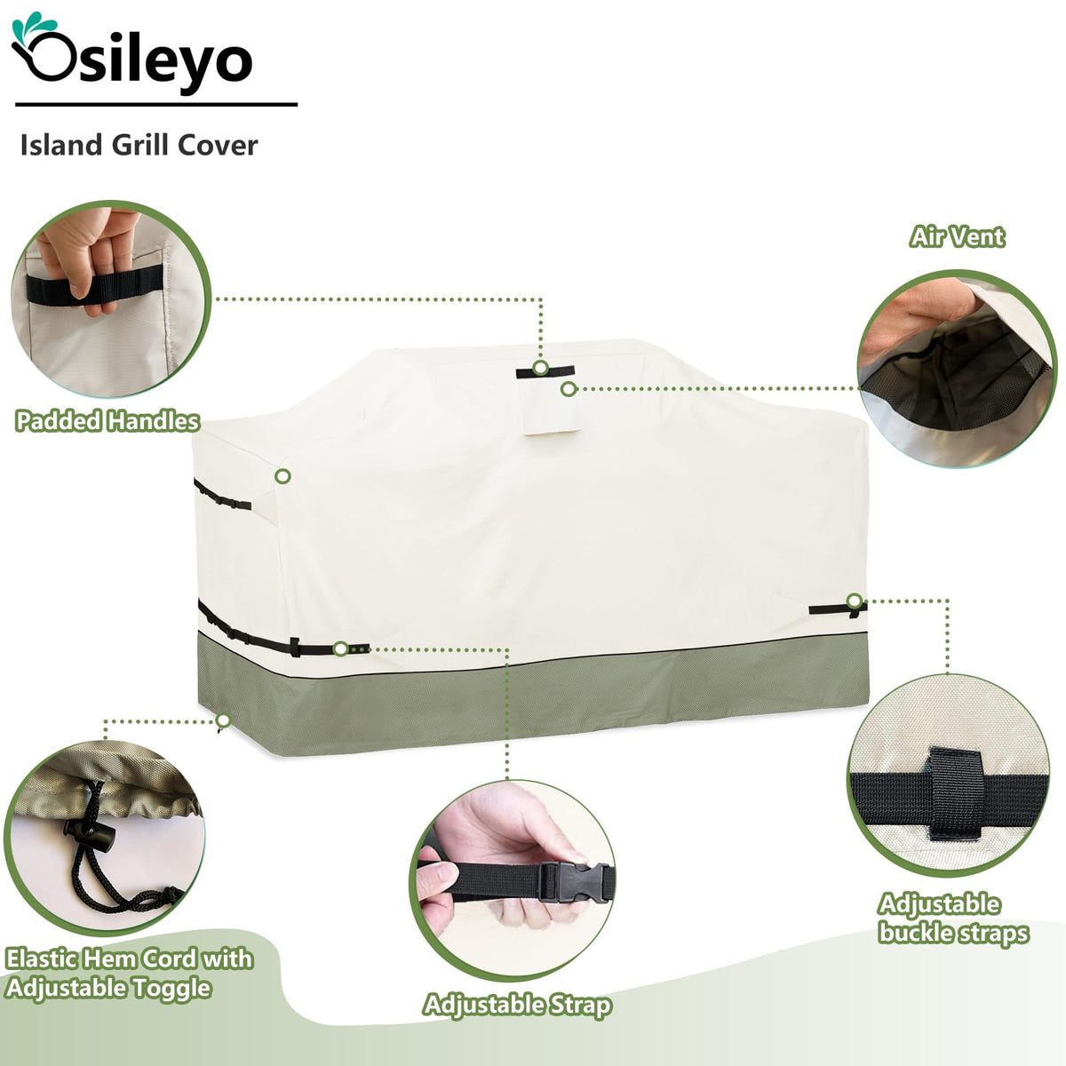 Osileyo 98inch island grill cover left side view showing full side protection