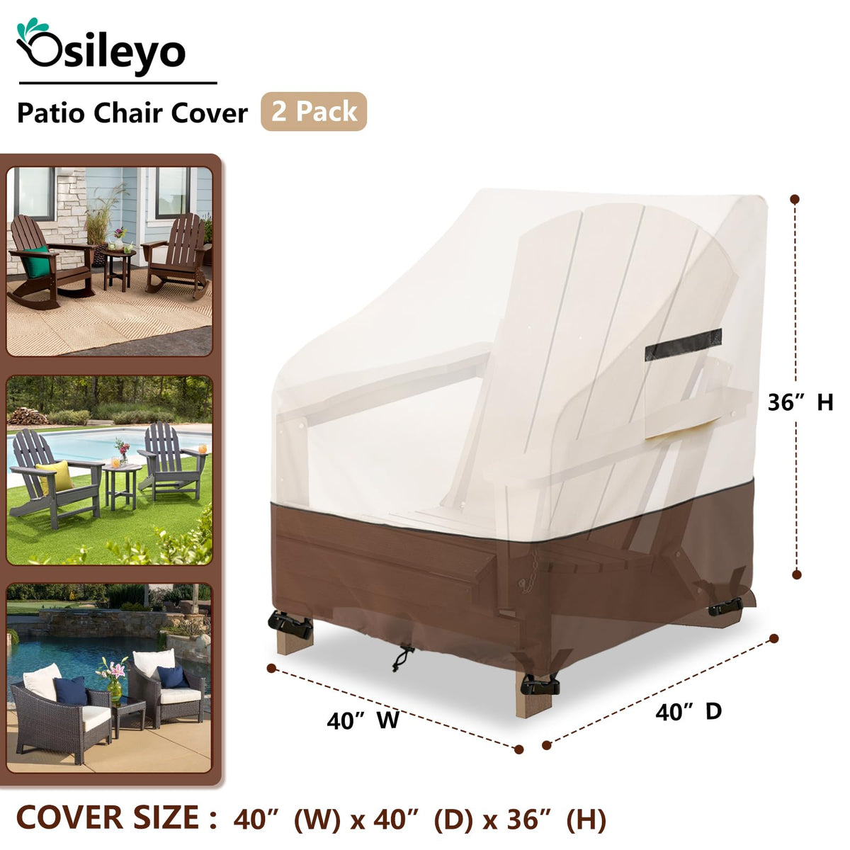 Osileyo waterproof 600D polyester chair cover shields furniture from rain and dust.