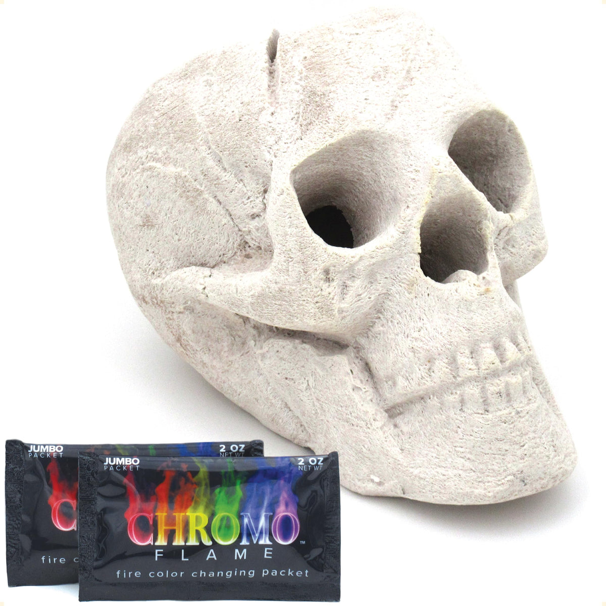 OSKER fire pit skull log, 9 inches, light beige, dramatic outdoor centerpiece.