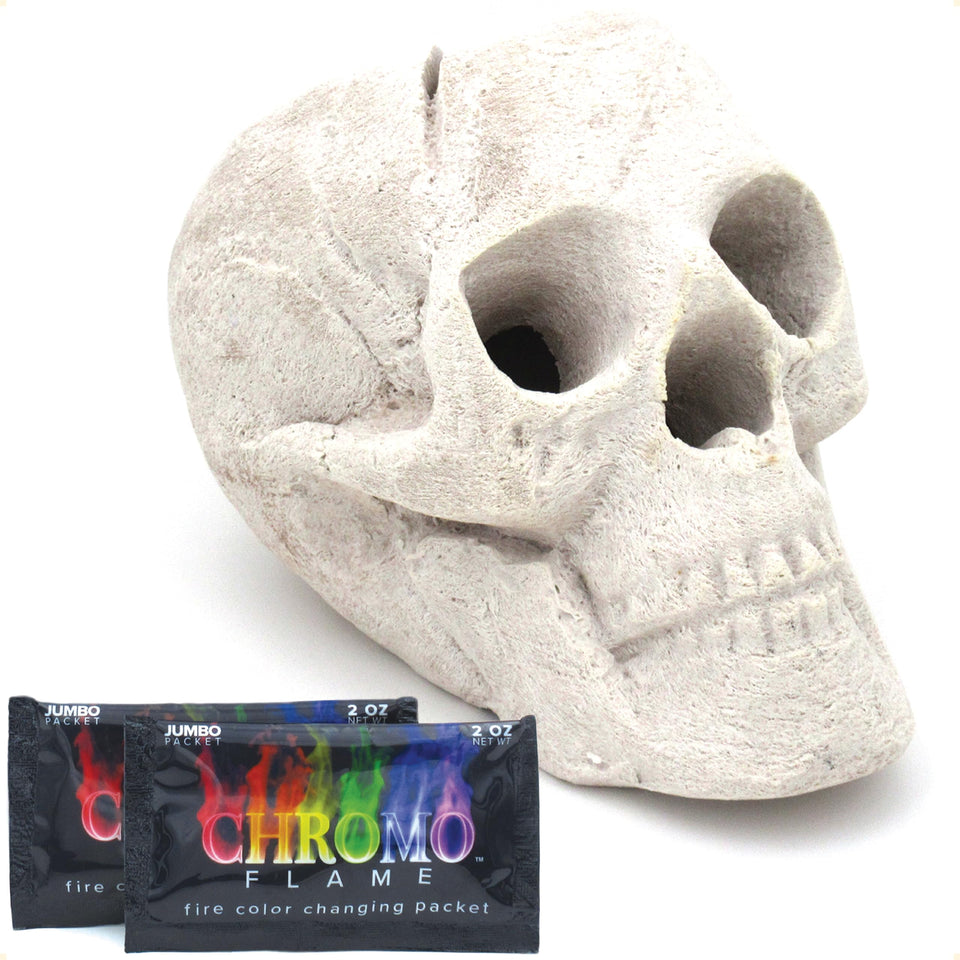 OSKER fire pit skull log, 9 inches, light beige, dramatic outdoor centerpiece.