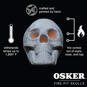 OSKER skull log flames escape through nose and eyes for visual intrigue.