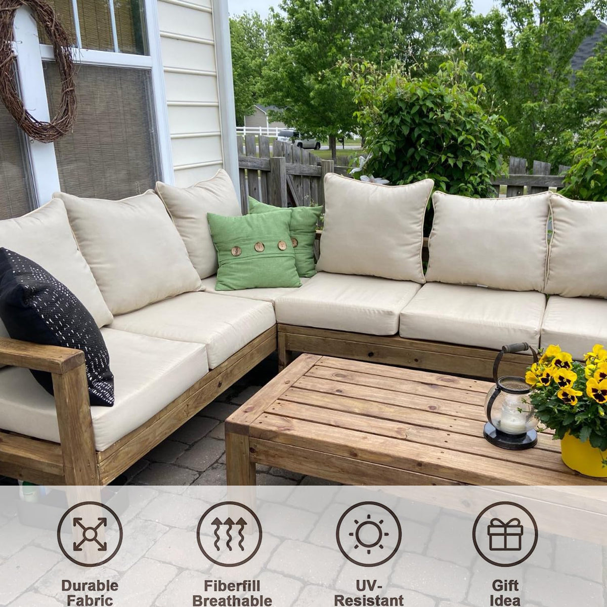 Oslimea eight-piece cushion cover set tan convenient upgrade for outdoor spaces
