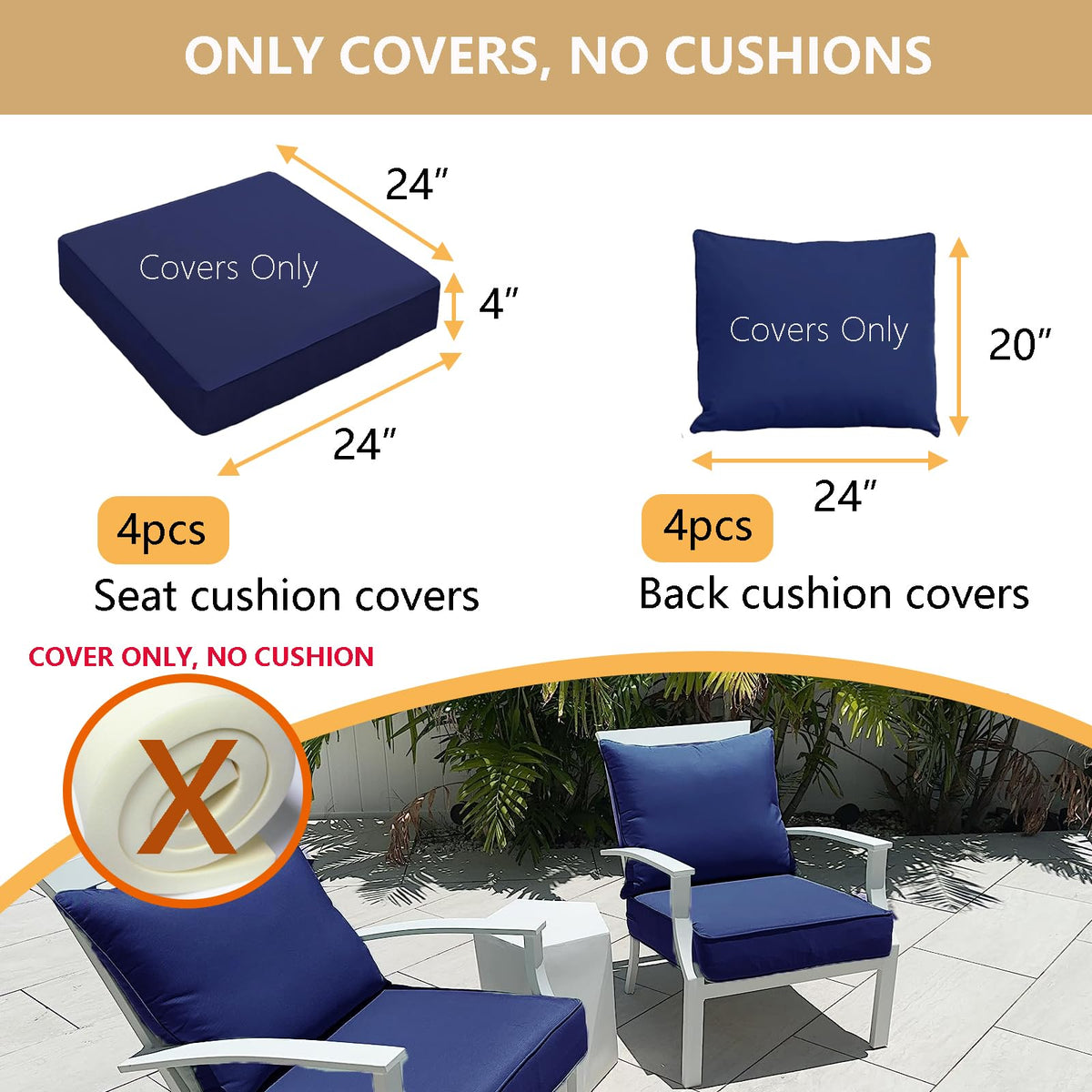 Oslimea seat cushion cover 24x24-4 blue, protects cushions from moisture