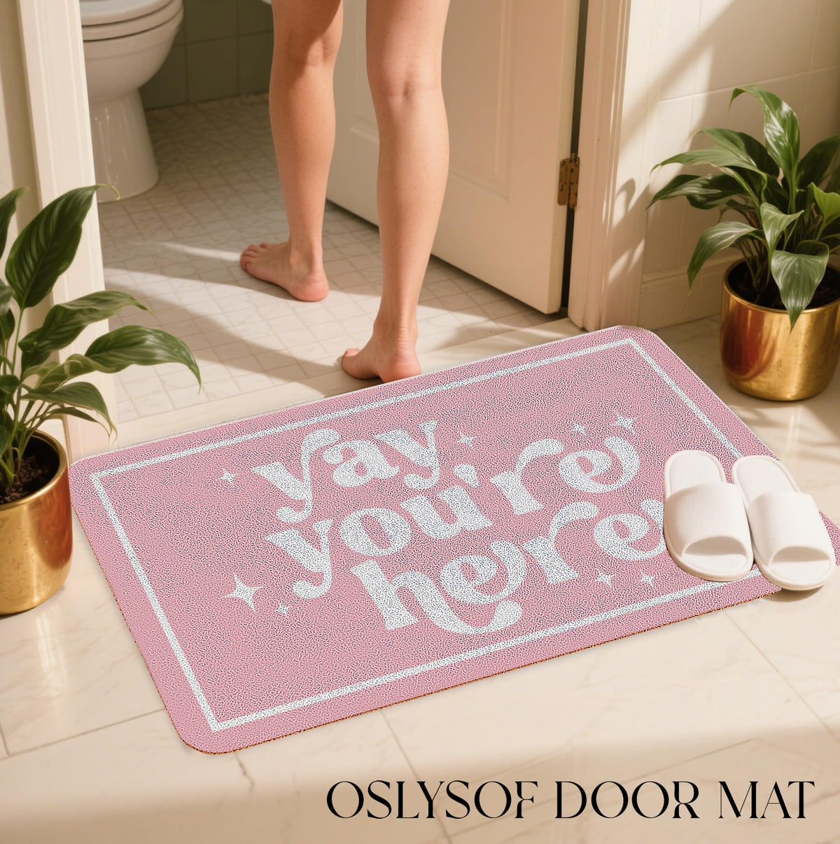 OSLYSOF funny pink door mat entryway decor brightens any foyer.