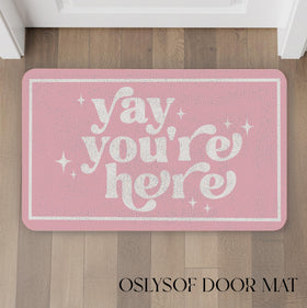 OSLYSOF funny pink door mat texture close-up showing durable fibers that trap dirt.