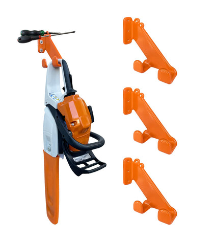 OSROENE chainsaw hanger offers horizontal and vertical mounting for versatile garage organization