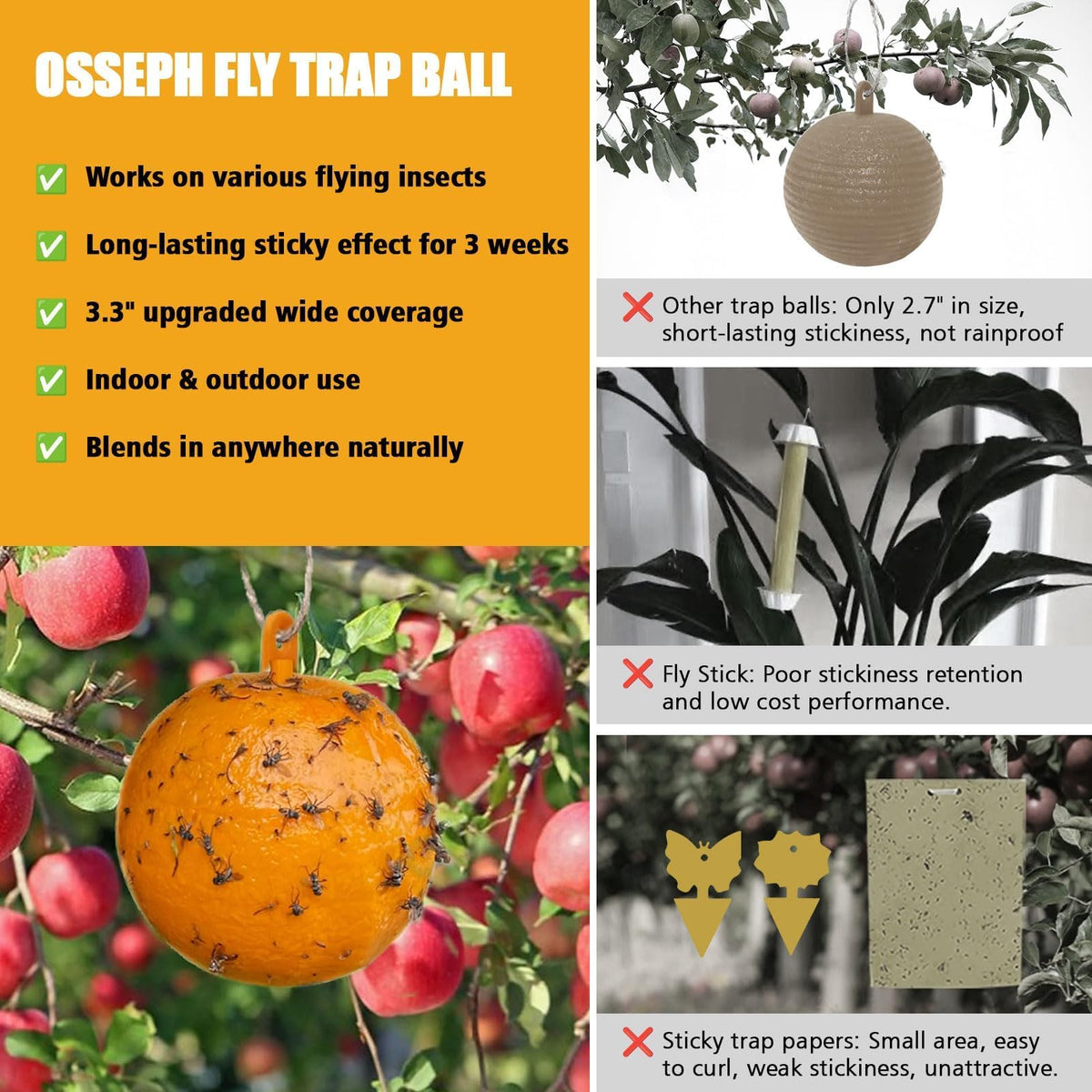 Osseph fly trap ball hanging setup demonstrates easy outdoor placement