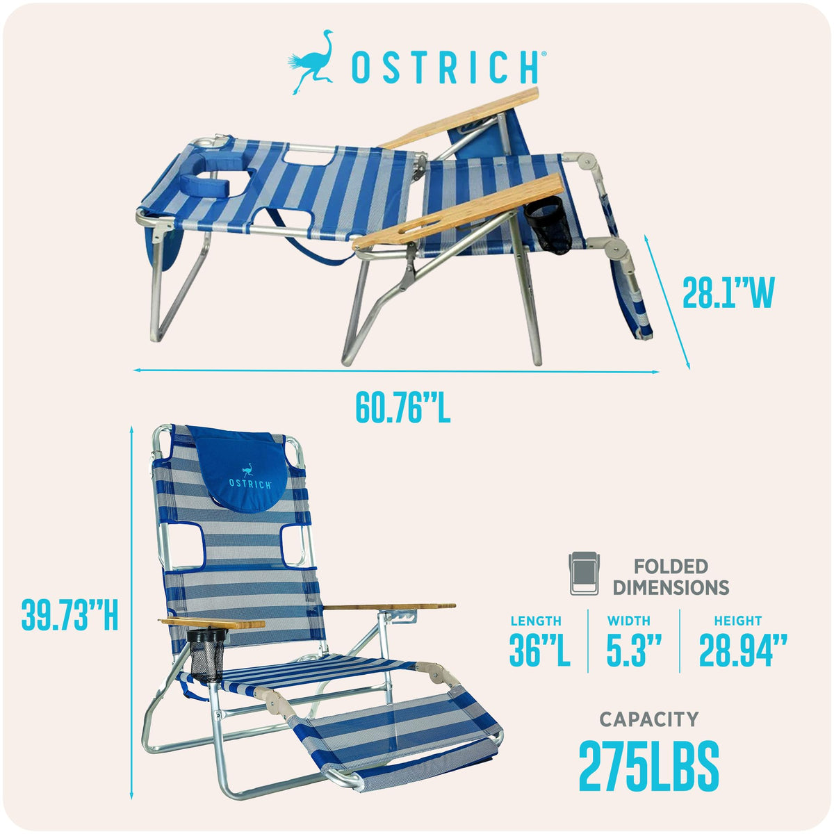 Ostrich 3N1 outdoor patio setup ready for lounging and sun