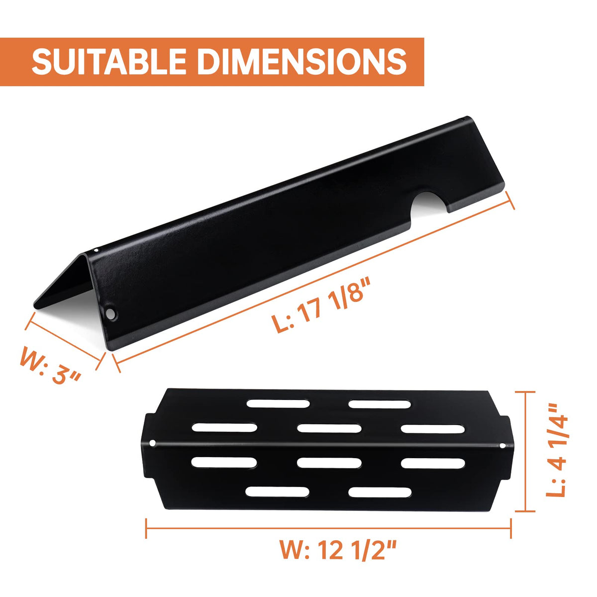 Kit contents show five flavorizer bars and three heat deflectors for replacement