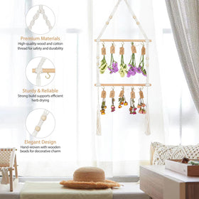 OtGalk drying rack close-up of detachable hooks for customizable spacing and herbs.
