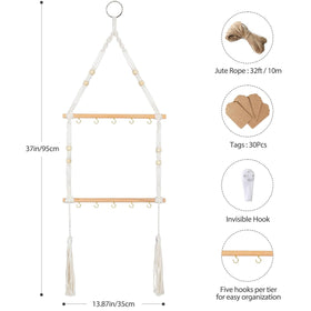 OtGalk herb drying rack side view showing decorative beads and gold hooks for stylish display.