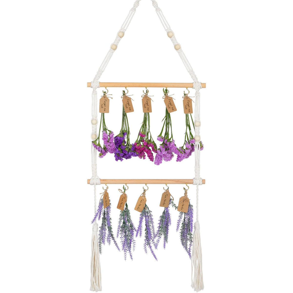 OtGalk two-tier herb drying rack top view with adjustable hooks for flexible drying.