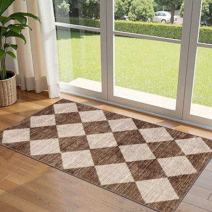 Othilic front door mat with harlequin diamond pattern and non-slip backing