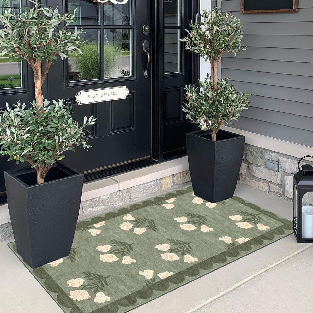 Othilic front door mat non-slip backing helps prevent slips.