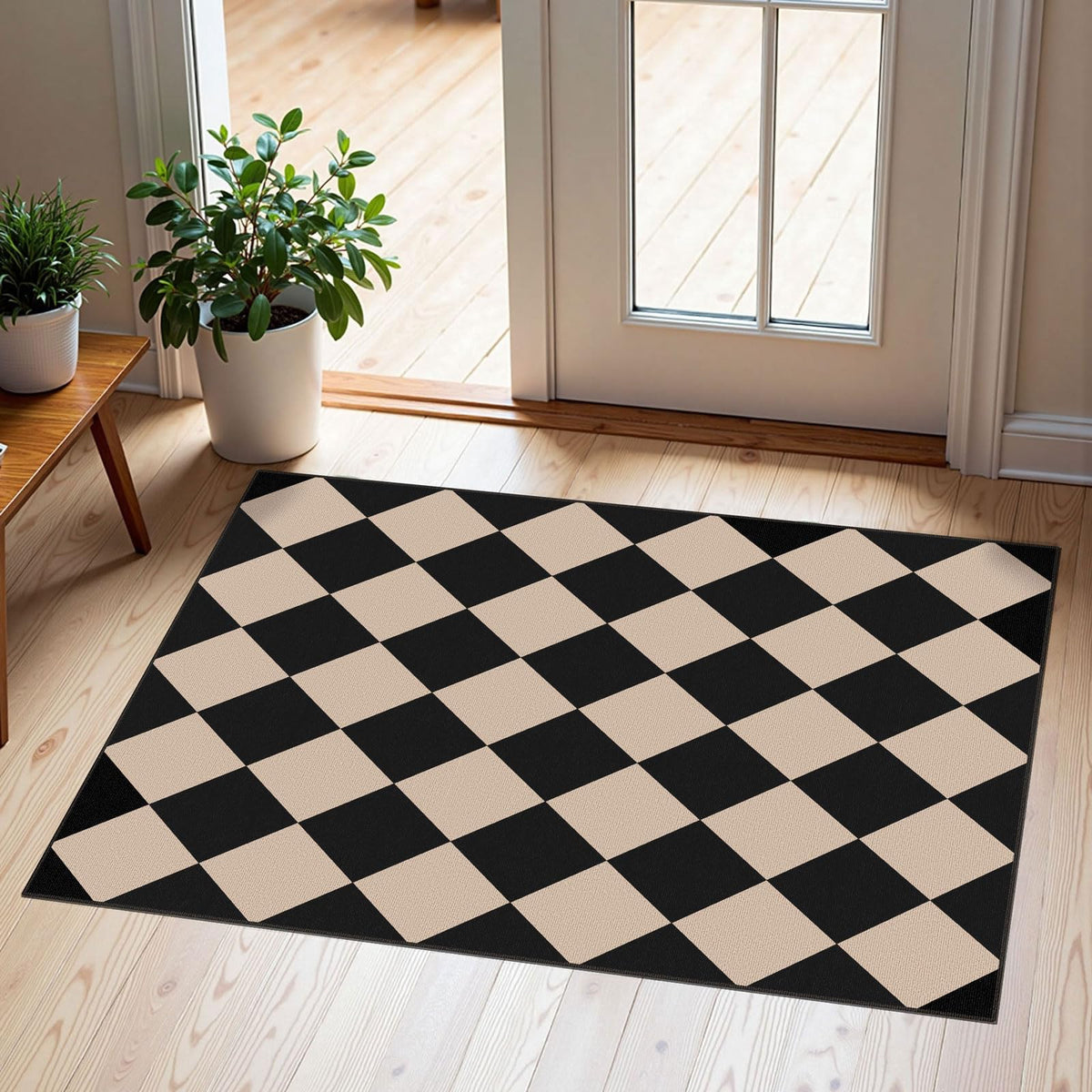 Othilic front door mat with harlequin pattern, durable for outdoor entryways.