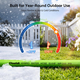 otnofok all-weather hose withstands -40°F to 150°F for year-round use.