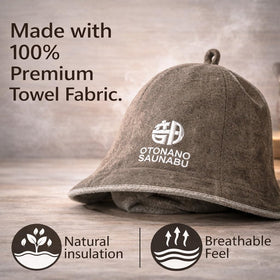 OTONANOSAUNABU gray sauna hat worn on head during sauna sessions for comfort