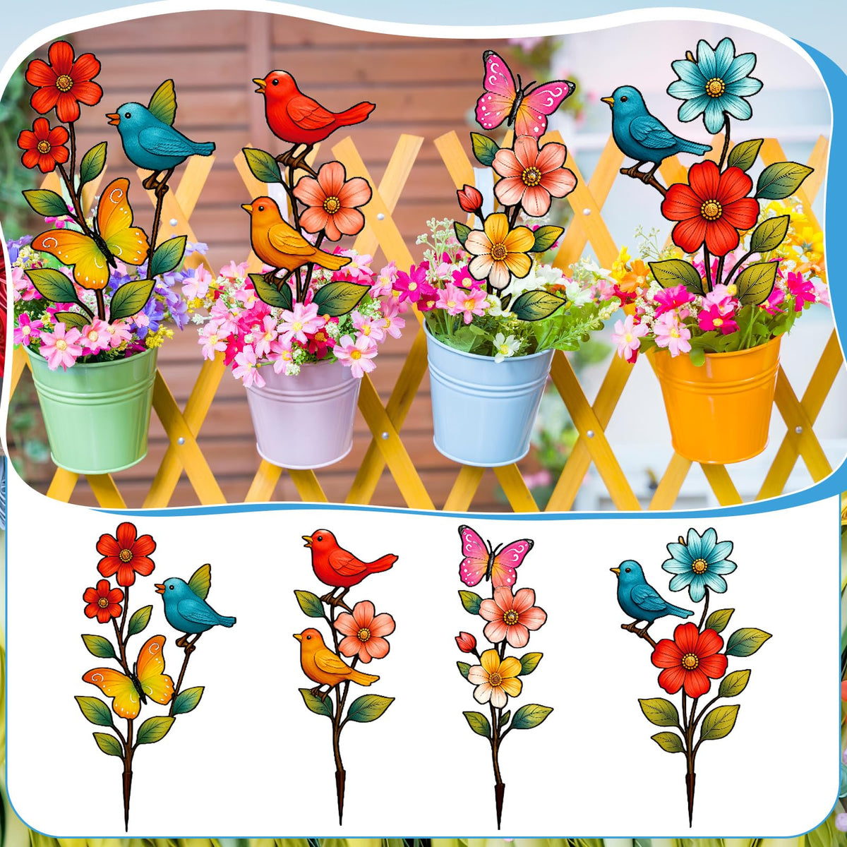 Otoolling 4-pack garden stakes brightens outdoor spaces with durable steel accents.
