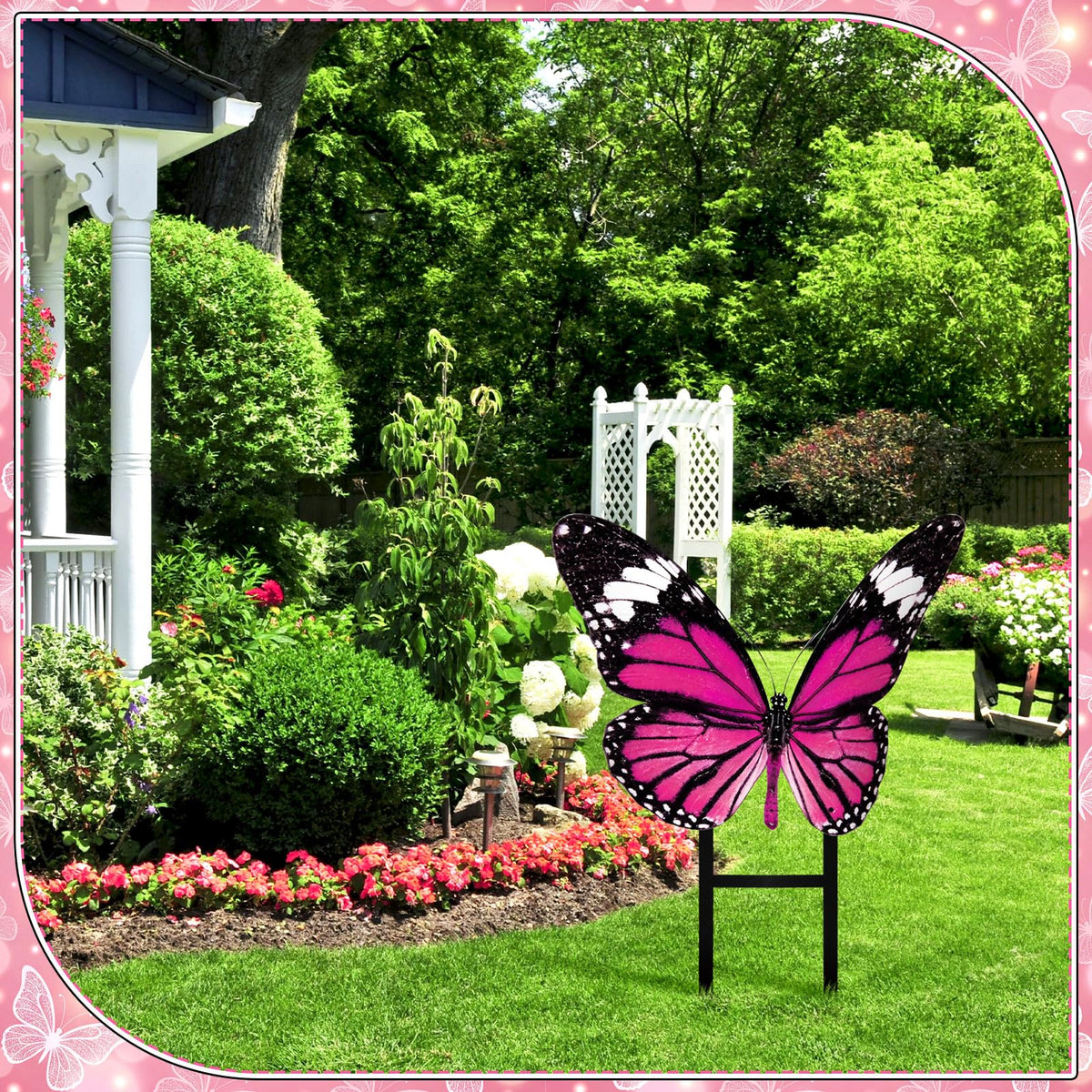 Otoolling garden stake enhances curb appeal on balconies and garden edges.