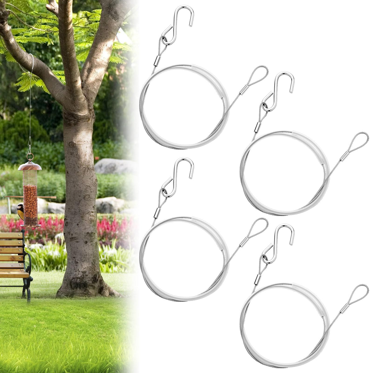 Otoolling bird feeder hanger with 30-inch cable for outdoor display