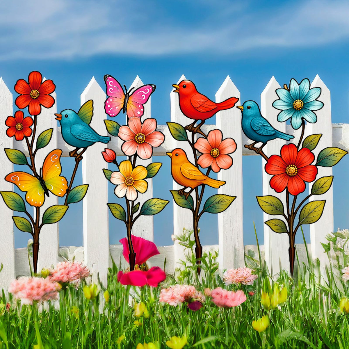 Otoolling colorful bird garden stake adds lively focal point to lawns.