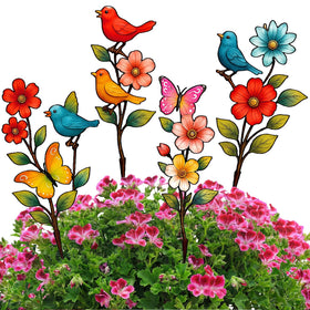 Otoolling colorful flower garden stake enhances beds with vibrant spring charm.