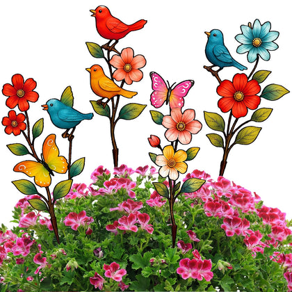 Otoolling colorful flower garden stake enhances beds with vibrant spring charm.
