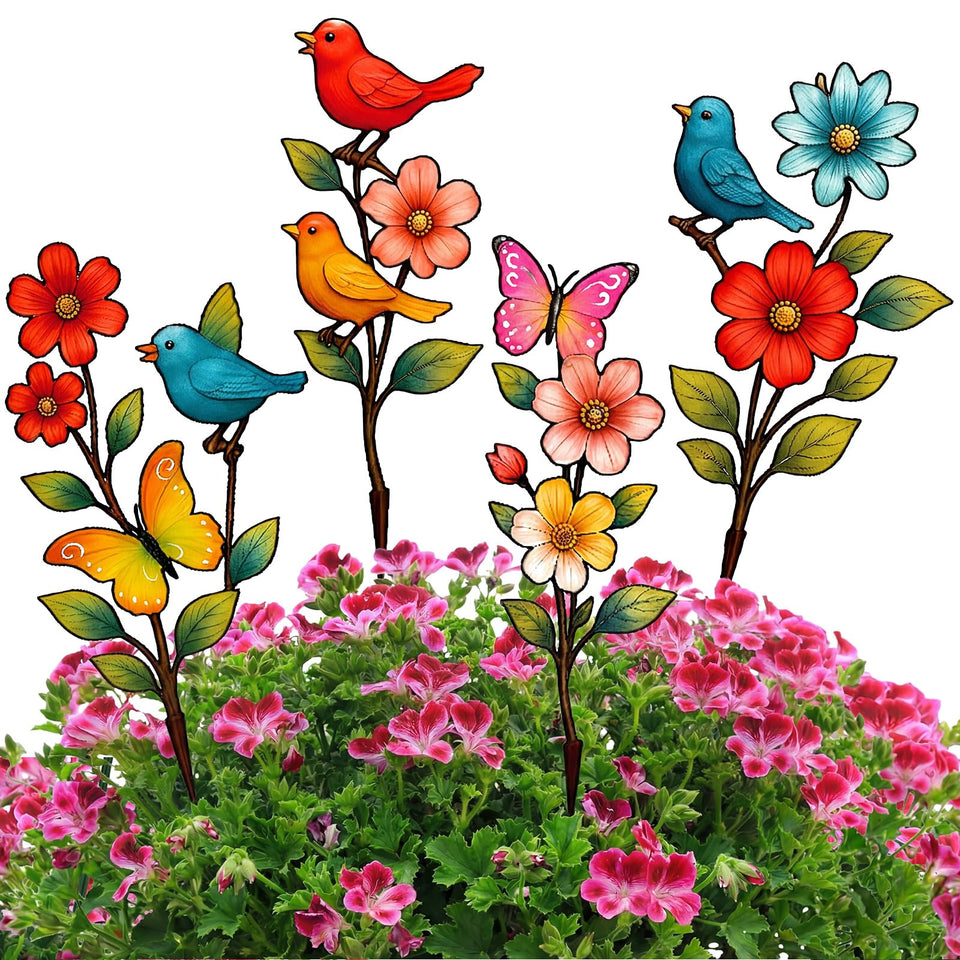 Otoolling colorful flower garden stake enhances beds with vibrant spring charm.