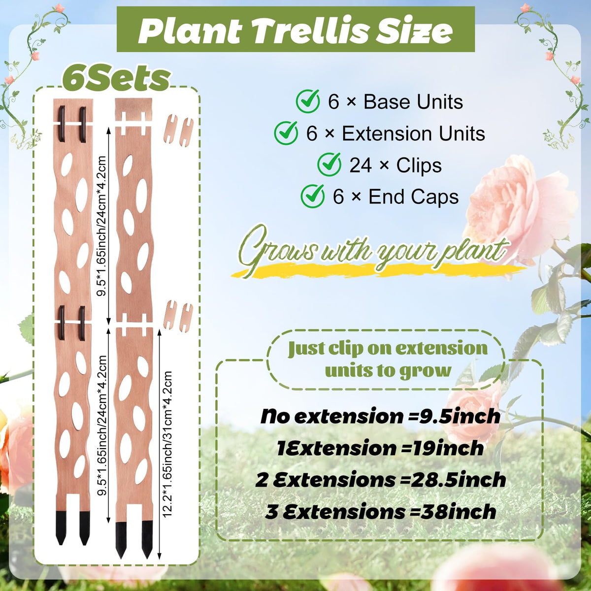 Otoolling extendable trellis sections connect for taller plant support