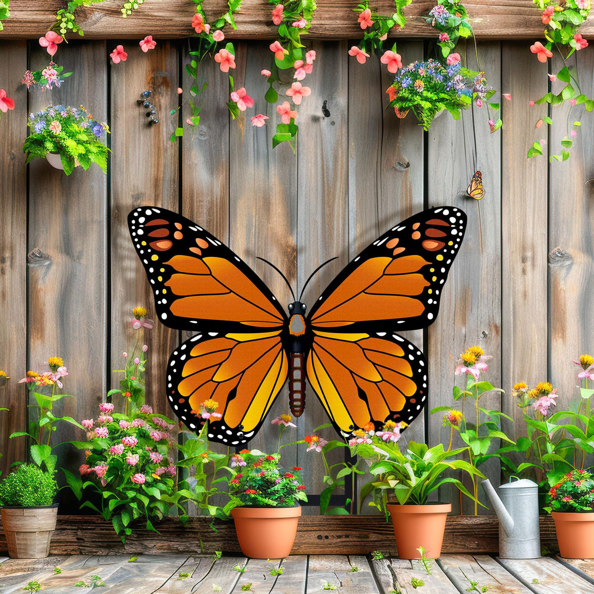 Otoolling orange garden decor stake brightens courtyards and entrances.