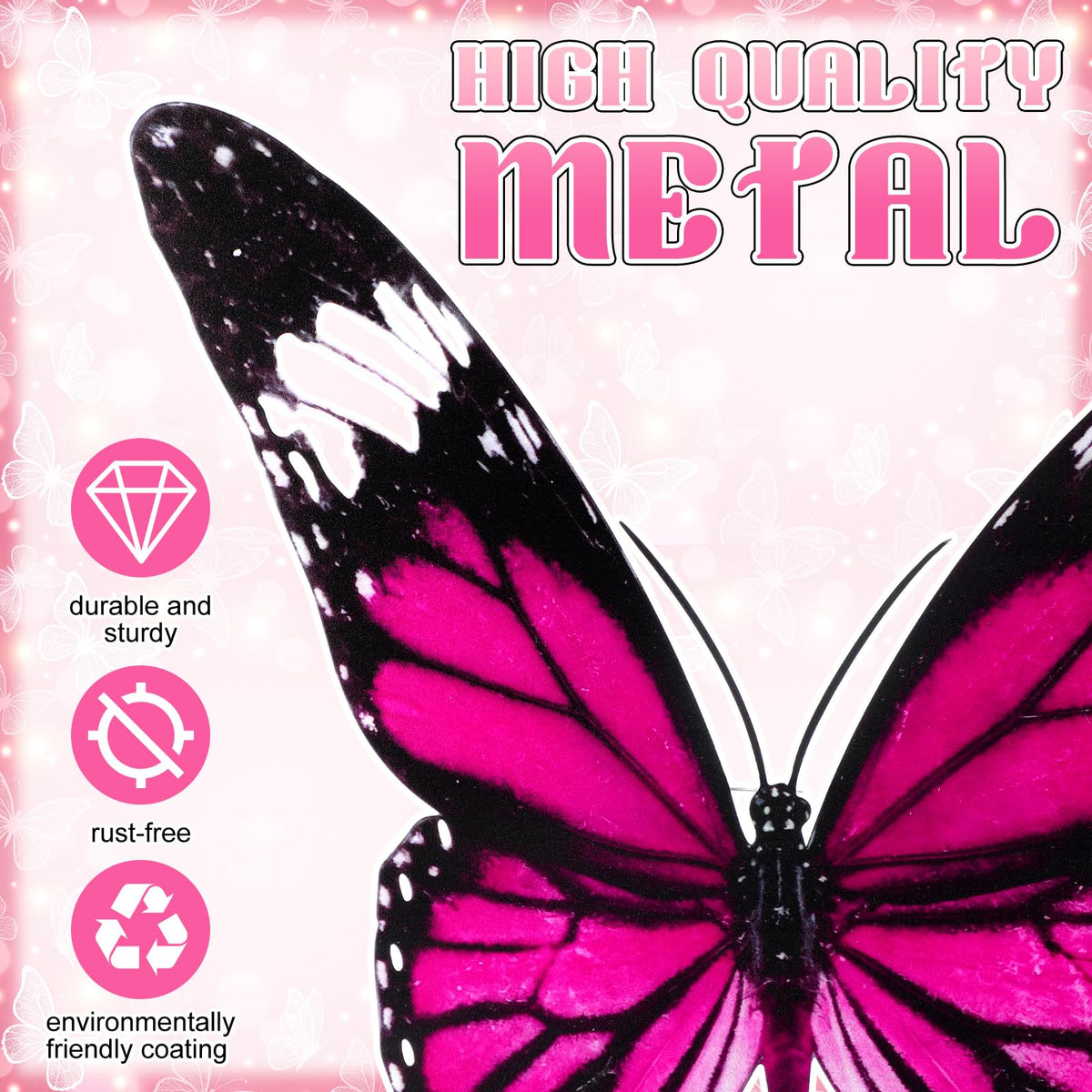Otoolling pink purple butterfly stake is easy to assemble beside flower beds.