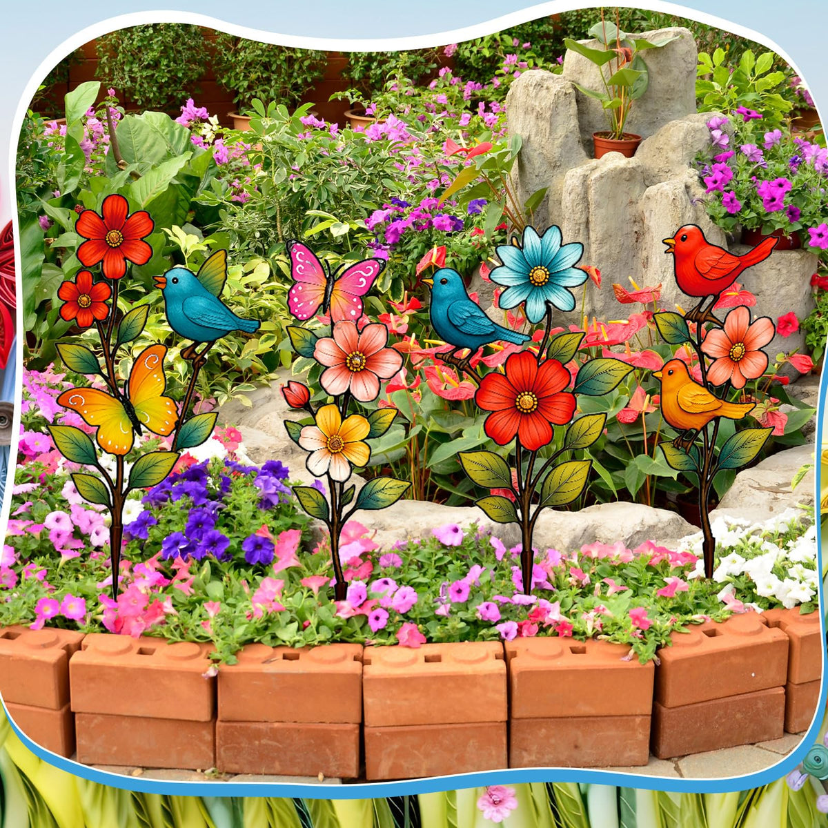 Otoolling outdoor yard art decor that slides easily into planters or beds.