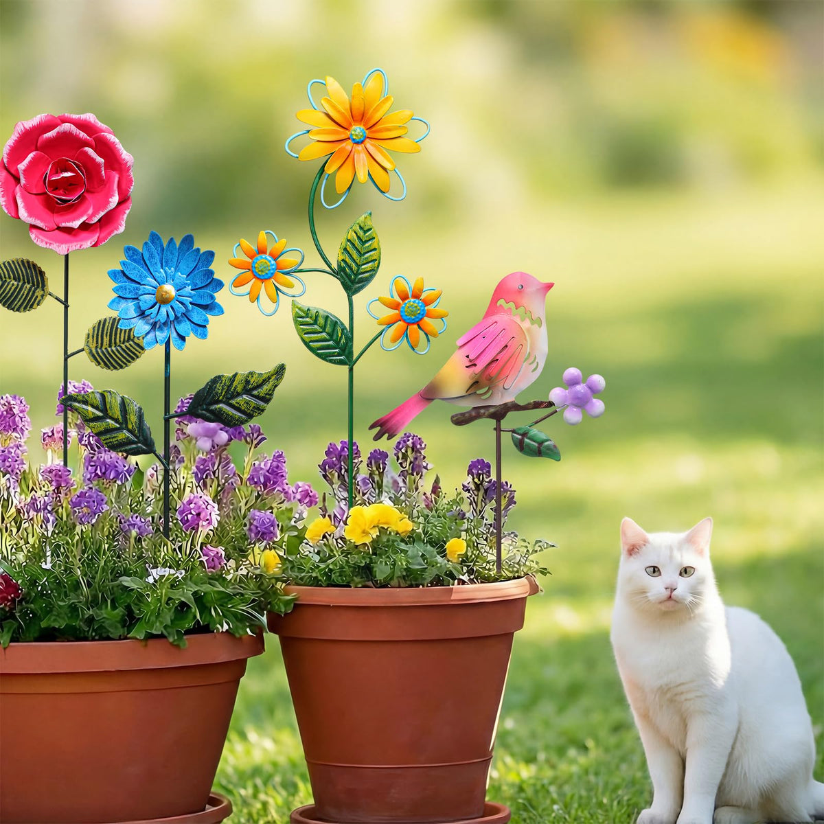 Otoolling outdoor yard decor stake complements summer blooms and gatherings.