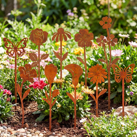 Otoolling rusty metal flowers sign set adds rustic charm to outdoor spaces with durable, weather-ready design.