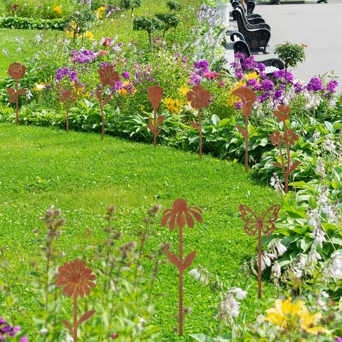 Otoolling garden stakes install easily for quick outdoor decor transformation.