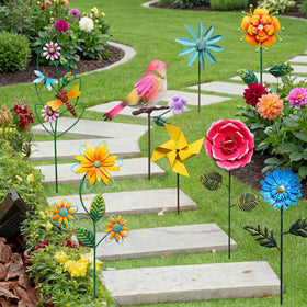 Otoolling windmill stake creates a rustic focal point in lawns.