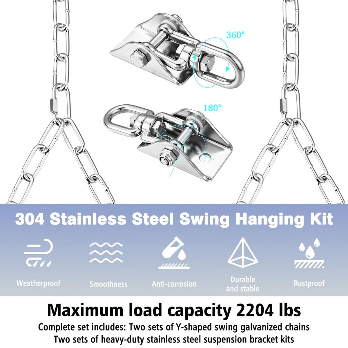 Otoolling zinc-plated swing chains resist rust for year-round use.