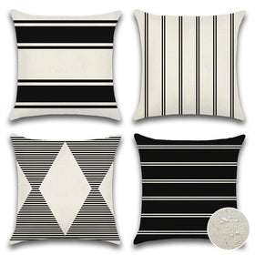 OTOSTAR outdoor pillow cover with black geometric pattern, close-up texture and durability.