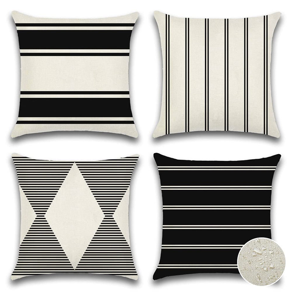 OTOSTAR outdoor pillow cover with black geometric pattern, close-up texture and durability.