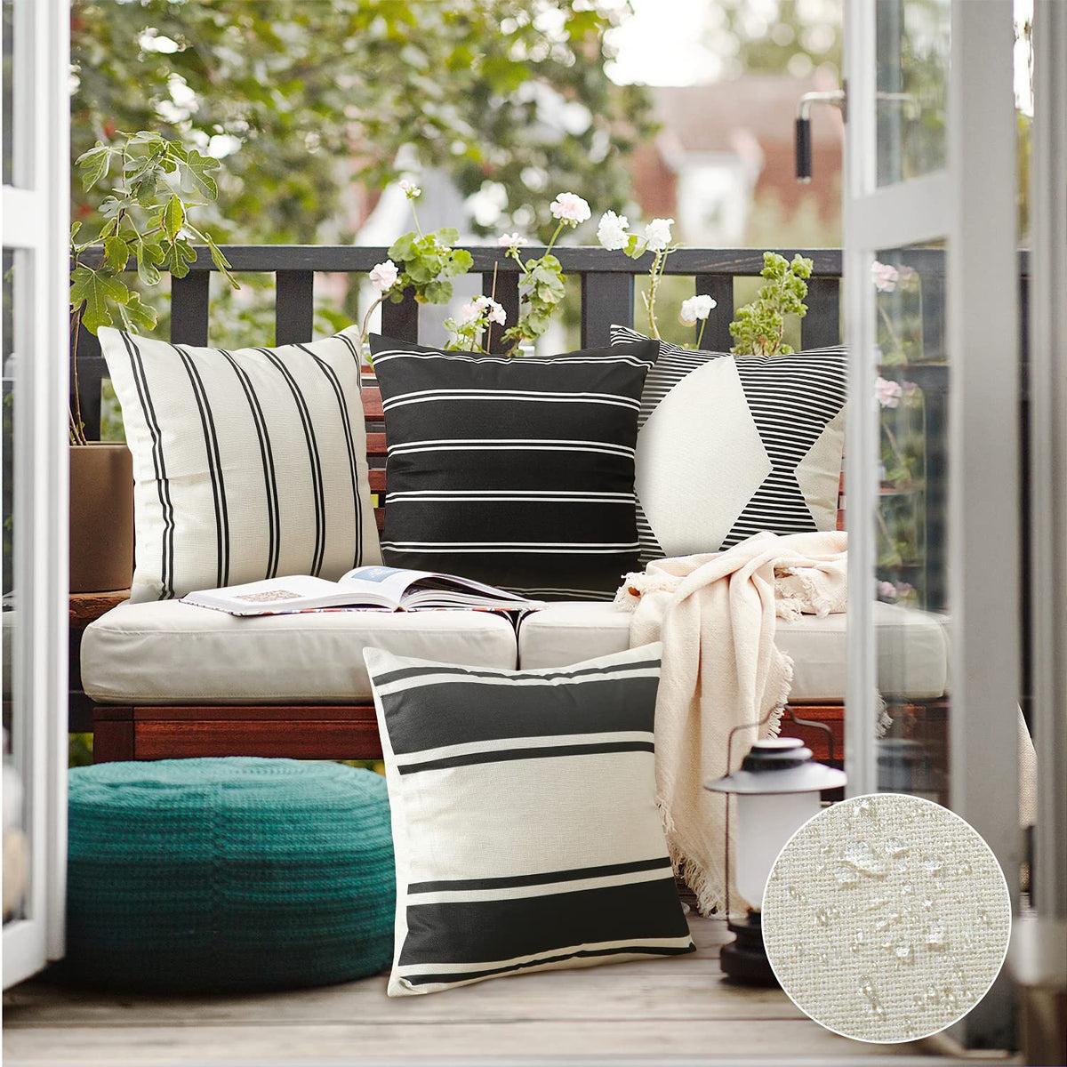 OTOSTAR 18x18 black geometry cover on a sofa for stylish indoor decor.