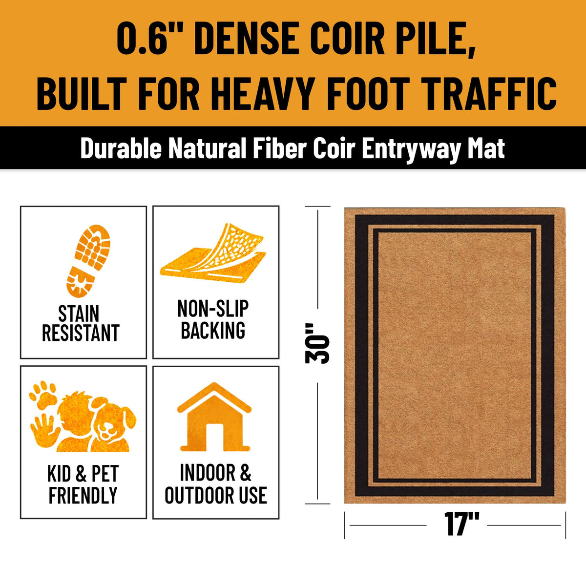 Ottomanson Coco Coir dense scraping texture captures dirt at the doorstep.